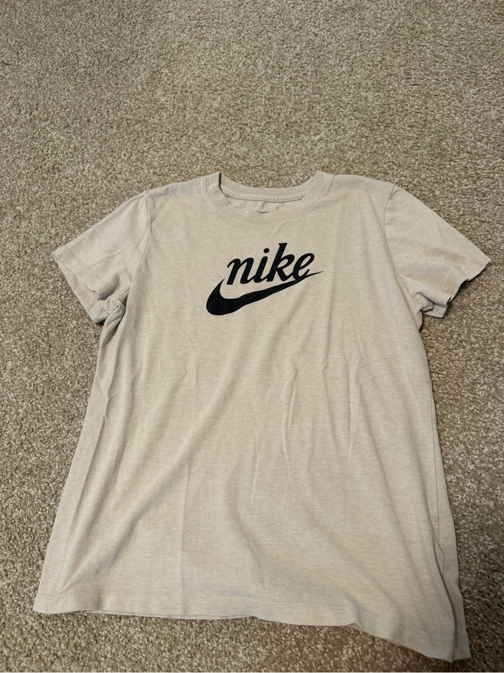 Nike Crewneck T-Shirt in Light Beige with Black Swoosh